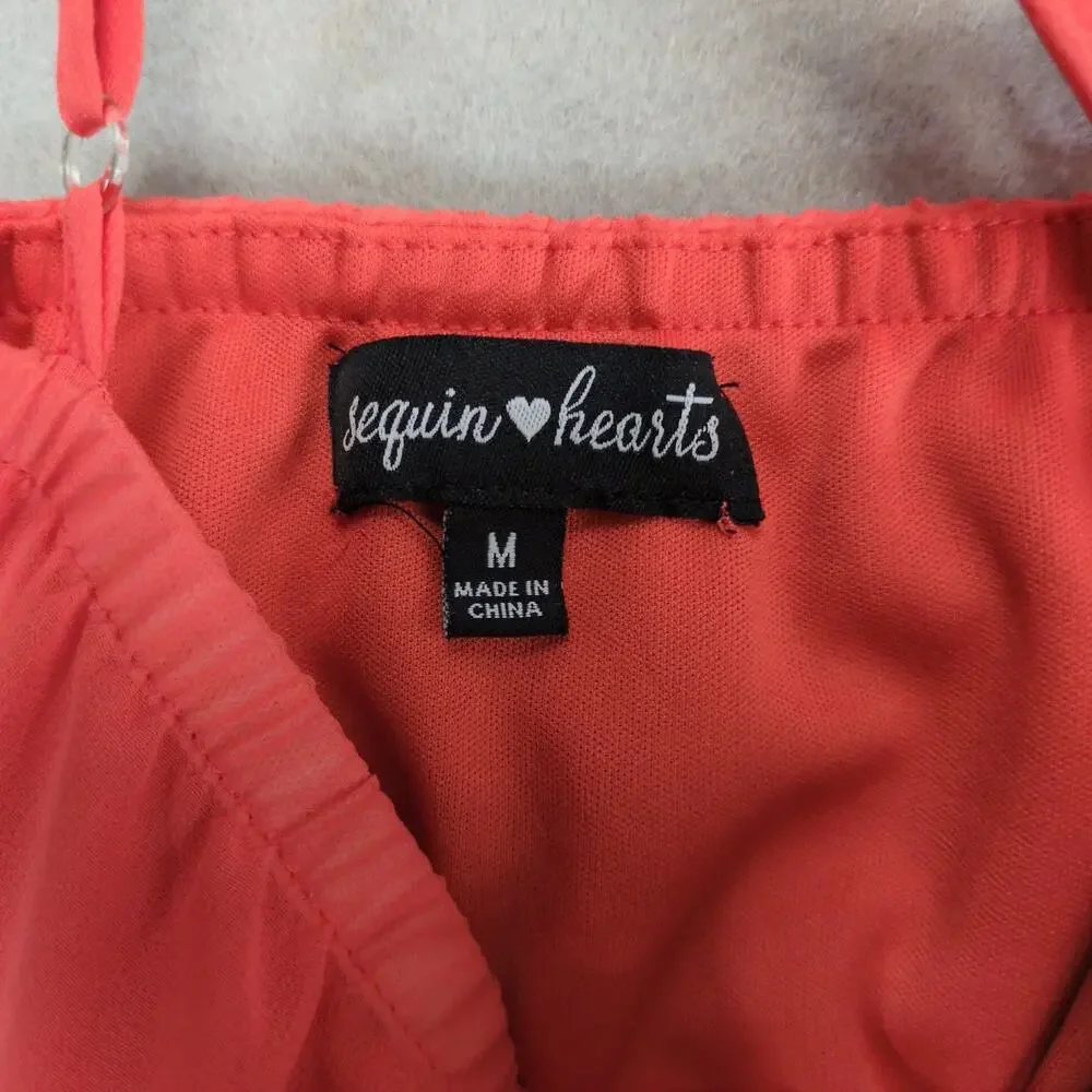 Sequin Hearts Orange Chiffon Sleeveless Mini Sun Dress Jr Sz M Lattice Straps - Picture 3 of 10